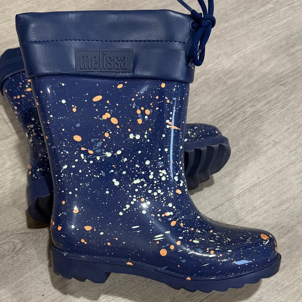 Mini Melissa Navy Splatter Rain Boots